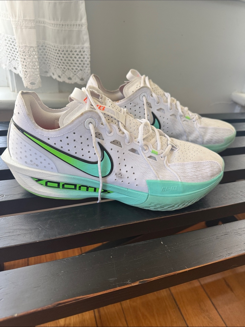 Nike Women’s White and Mint Green Zoom Court Shoes
